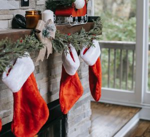 christmas stocking above fire place